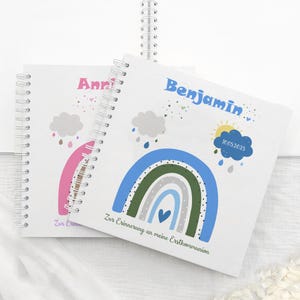 Gästebuch Kommunion, Konfirmation | blanko Erinnerungsalbum für Fotos und Glückwünsche | Hardcover Album Regenbogen | personalisierbar Name