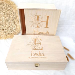 Holzkiste Geburtstag graviert | personalisierte Holzbox mit Deckel | Geschenkbox zum Geburtstag mit Gravur | Geburtstagsbox mit Monogramm