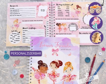 Freundebuch Grundschule, Freundschaftsbuch, Schulfreundebuch personalisiert mit Namen, Erinnerungsalbum, Freundealbum Tänzerinnen, Ballerina