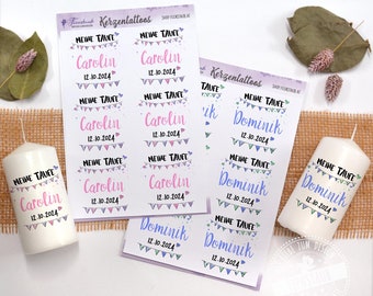 Personalized christening candle tattoos, printed candle foil for pillar candles, DIY favors for the christening party, make your own christening decorations