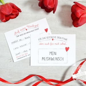 Musikwunschkarten für die Hochzeit, Dj-Karten für Musikwünsche an den DJ, Musikwunsch auf Hochzeit für die Gäste zum Ausfüllen, Herz Design