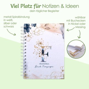 Personalisiertes Notizbuch mit Monogramm, A5 Notizbuch mit Spiralbindung
florales Design optional Buchecken