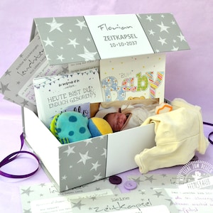 Zeitkapsel Box Baby, Geschenk zur Taufe, Geburt & 1. Geburtstag, Erinnerungsbox Sammel-Box Schwangerschaft erstes Babyjahr, personalisierbar