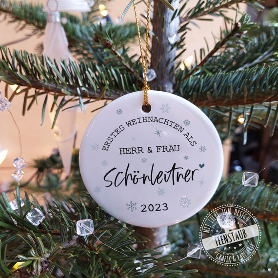 Weihnachtskugel Mr. and Mrs. Herr & Frau mit Namen personalisiert Hochzeitsgeschenk Christbaumkugel mit Familienname Weihnachten als Ehepaar