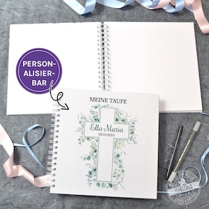 Libro degli ospiti battesimo, nome data occasione personalizzato, album vuoto per inserire e incollare foto e cartoline, copertina rigida, croce di eucalipto