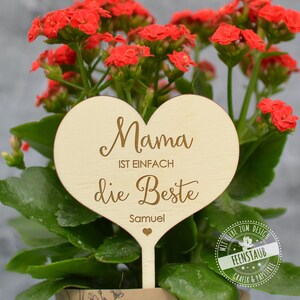 Spina per fiori in legno, topper personalizzato per torta, regalo per la mamma, spina per piante, topper per torta con nome, festa della mamma, cuore