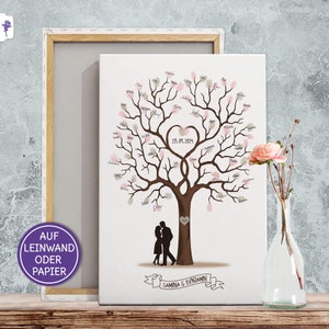 Albero per impronte digitali Weddingtree, albero per matrimonio, alternativa al libro degli ospiti per matrimonio, realizzato su misura su tela e carta, regalo di nozze