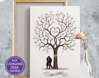 Fingerabdruckbaum Weddingtree Hochzeitsbaum, Gästebuch Alternative für Hochzeit, individuell auf Leinwand und Papier, Geschenk zur Hochzeit