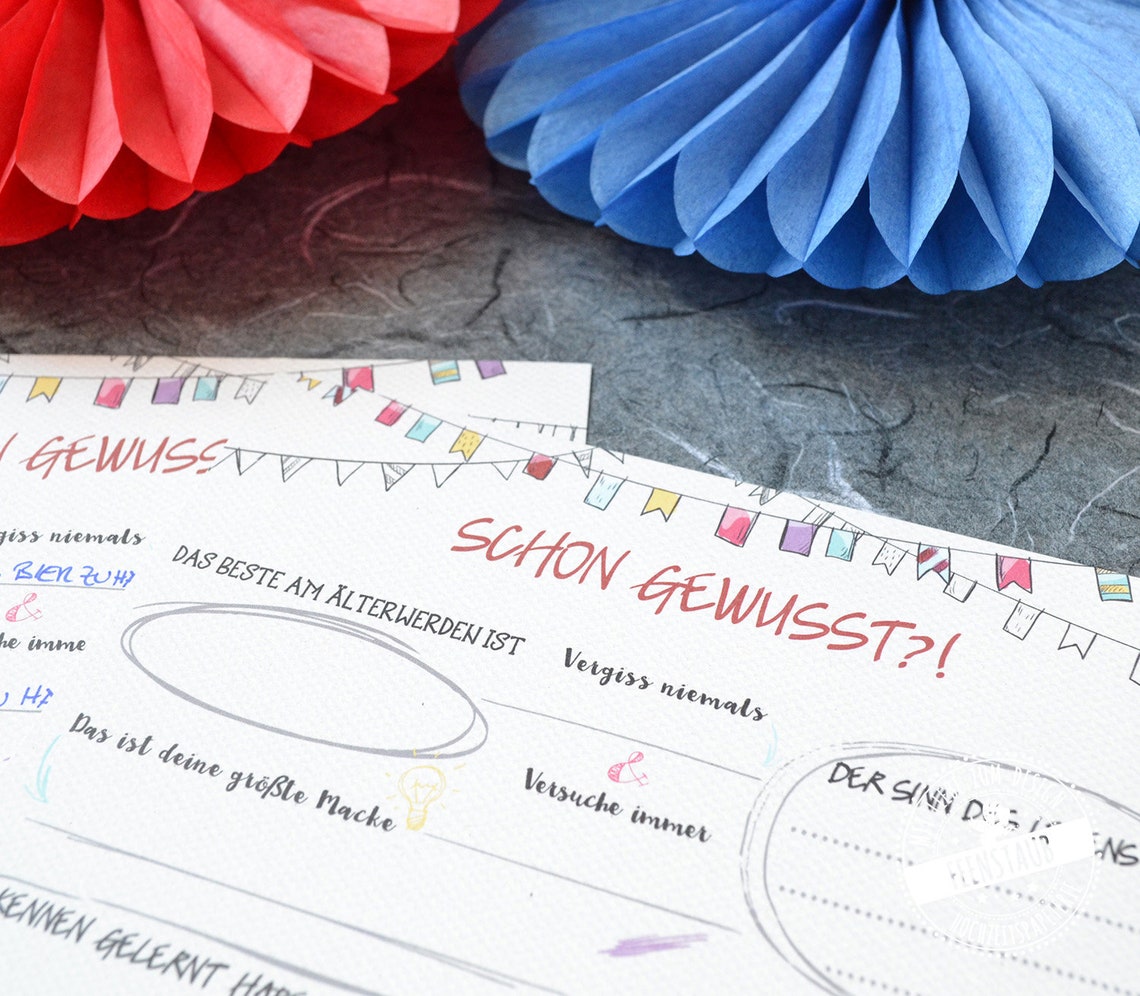 Gästebuch für Geburtstag Gästebuchkarten mit witzige Fragen Etsy.de