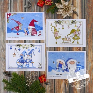 Weihnachtskarten Grußkarten für Weihnachten im 4er Set mit Kuverts, süße Karten, Weihnachtsgnom, Weihnachtswichtel, Weihnachtsbillets