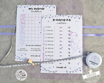 Pregnancy countdown and book volume calendar, abdominal tape measure, heart stamp, button "just look, don't touch" gift pregnancy