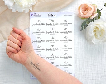 Personalisierte Tattoos für Hochzeitfeier | mit Brautpaar Namen und Hochzeitsdatum | temporäre Klebetattoos Hochzeitsgäste | Hochzeitsparty