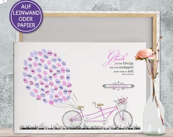 Tandem bicycle, wedding guest book, fingerprints, wedding tree, fingerprint picture, individually on canvas and paper, wedding gift