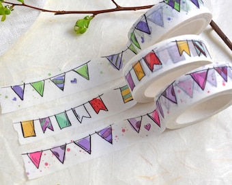 Washi Tape Wimpel | buntes Klebeband für Alben, Gästebücher Scrapbooking | guthaftend | in verschiedenen Farben | Bastelzubehör Geburtstag