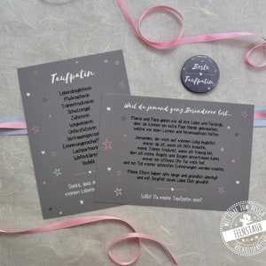 Regalo madrina, set di biglietti di ringraziamento, madrina madrina chiedi dolce biglietto con bottone, vuoi essere una madrina, grigio rosa con stelle