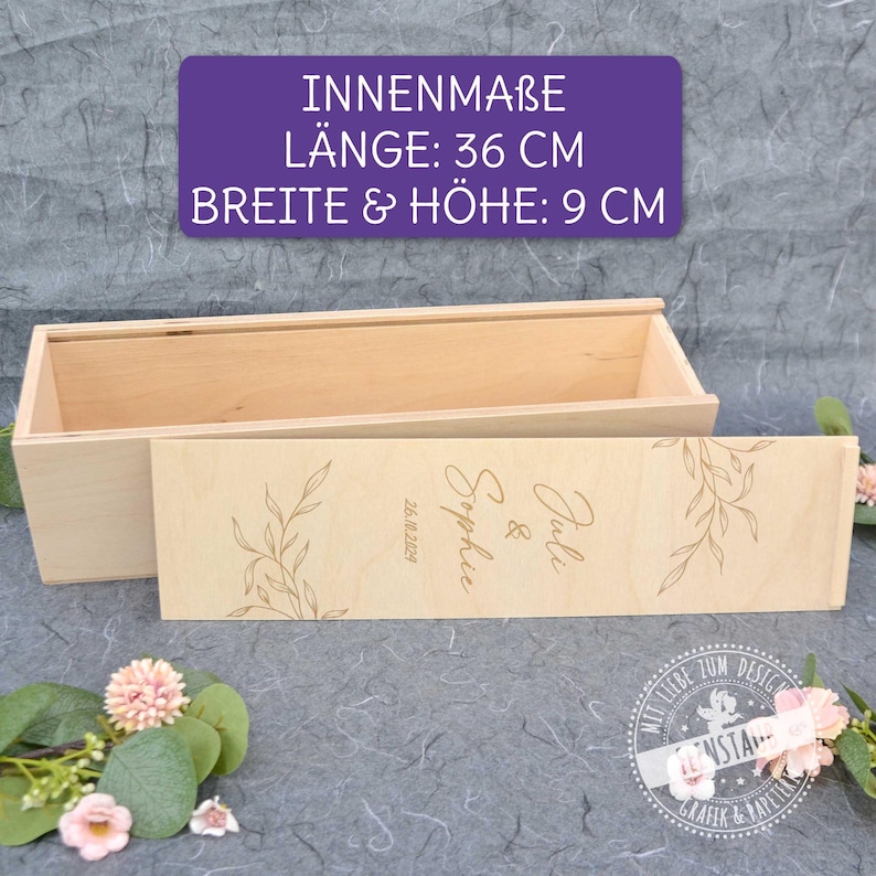 Holzbox Geschenkbox, Weinbox mit Gravur für Hochzeit