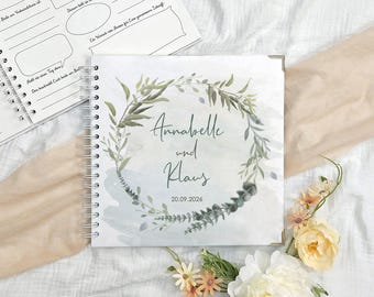 Personalized wedding guest book | Pre-printed questions for guests to fill out | Personalized with the names of the bride and groom | 30, 45, 60 pages