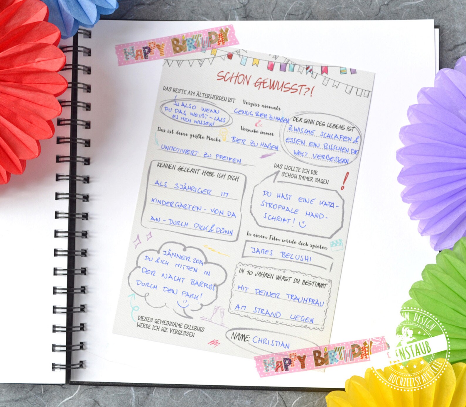 Gästebuch für Geburtstag Gästebuchkarten mit witzige Fragen Etsy.de