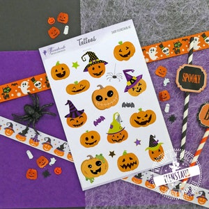 Halloween Tattoo Kürbis, statt Süßigkeiten Geschenk bei Süßes oder Saures Idee, temporäre Tattoos für Halloweenparty, Klebetattoo Sticker