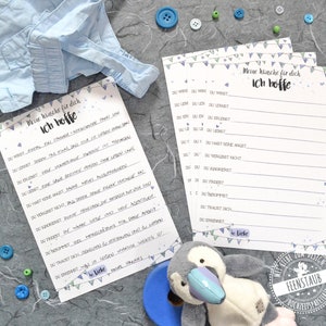 Baptism guest book cards to fill out, baptism guest book good wishes for the baby, I hope you will, future wishes, guest book idea blue