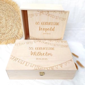 Scatola di legno con incisione per compleanno | scatola di legno personalizzata con coperchio | Scatola regalo di compleanno con incisione | Scatola di compleanno in legno, gagliardetto