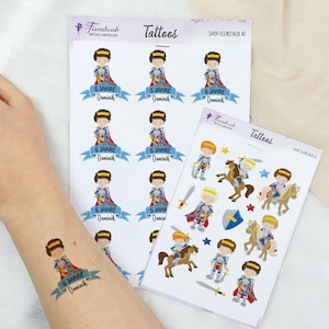 Kindertattoo Ritter | temporäre Tattoos für den Kindergeburtstag, personalisierbar | Klebetattoo, Abziehtattoo für Mottopartys, Fasching