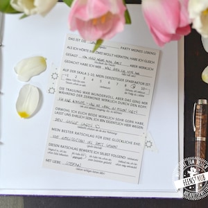 Gästebuchkarten zum Ausfüllen mit vorgedruckten Fragen, Gästebuch Idee für die Hochzeit, Alternative zu blanko Gästebuch witzig Bild 6