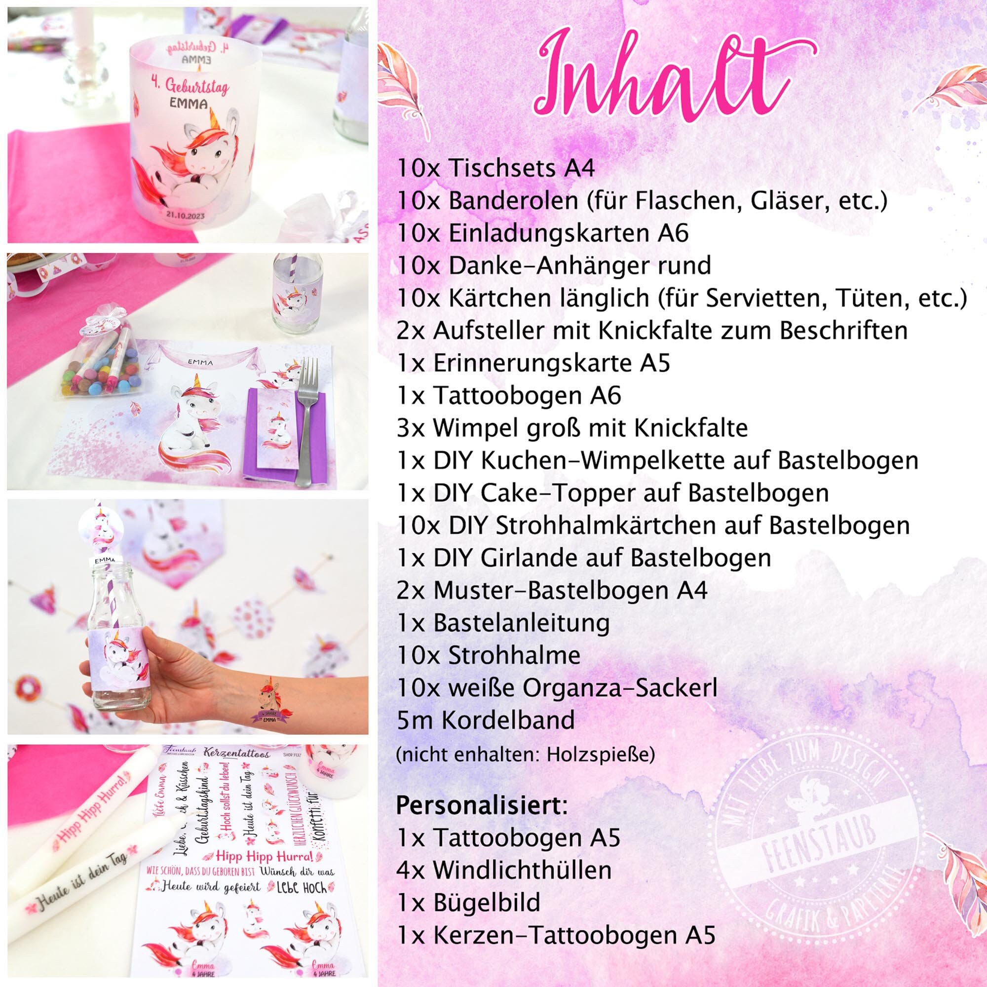 Loveinside Jumbo-Geschenktüte Aus Kunststoff – Mit Einhorn & Regenbogen, 142x91 Cm, Inkl. Anhänger & Krawatte