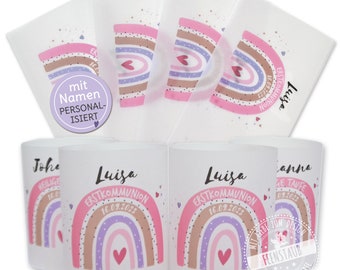 Copri lanterne in carta trasparente, decorazione tavola comunione personalizzata, set copricandele da 4 per tealight, prima comunione arcobaleno rosa