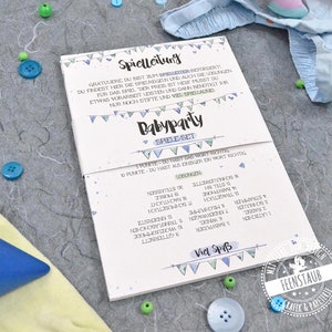 Set di giochi per baby shower, idee di giochi regalo, insalata di lettere, fiume di campagna in città, carte quiz per feste di baby shower, 30 carte blu