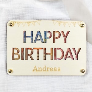 Geldgeschenk Geburtstag Wunscherfüller | Geldkuvert Happy Birthday | Geldverpackung Geburtstagsgeschenk | gravierte Karte aus Pappelholz