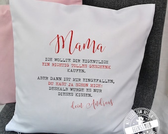 Kissen mit Namen zum Muttertag Geschenk, Kissenhülle Mama personalisiert Kissenbezug 40x40, Polster mit witzigen Spruch, Muttertagsgeschenk