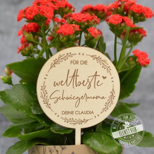 Spina fiore in legno, topper personalizzato per torta, spina pianta, cake topper con nome, festa della mamma, migliore suocera