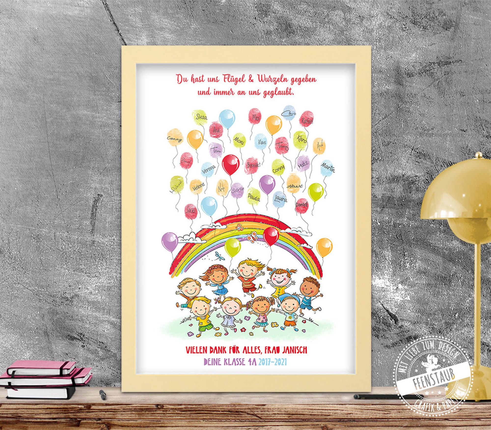 Personalisiertes Abschiedsgeschenk Für Erzieherin - Leinwand Mit Fingerabdrücken - 30x40cm