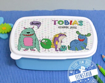 Brotdose für Kinder mit Namen personalisiert - bunte Monster, Frühstücksbox Lunchbox Brotbox, Geschenk zur Einschulung in Schultüte