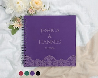 Libro degli ospiti personalizzato in lino per matrimonio | Album fotografico ad anelli con pagine bianche per incollare le foto | Libro dei ricordi per matrimonio in pizzo