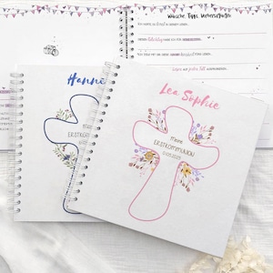Gästebuch Konfirmation, Kommunion, Firmung | Album mit vorgedruckten Fragen zum Ausfüllen | individualisierbar | Erinnerungsbuch mit Kreuz