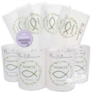 Copri lanterna in carta trasparente, decorazione tavola comunione, personalizzabile, set copricandela da 4 per lanterna tealight, pesce prima comunione