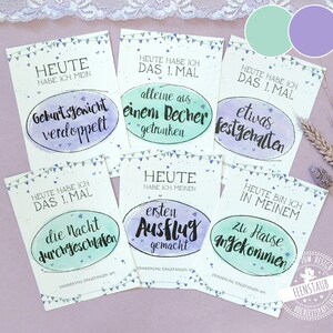 Baby Meilenstein Karten fürs 1. Jahr, große Schritte, Fotokarten Baby, Entwicklungskarten, unisex Meilensteinkarten deutsch, lila und mint