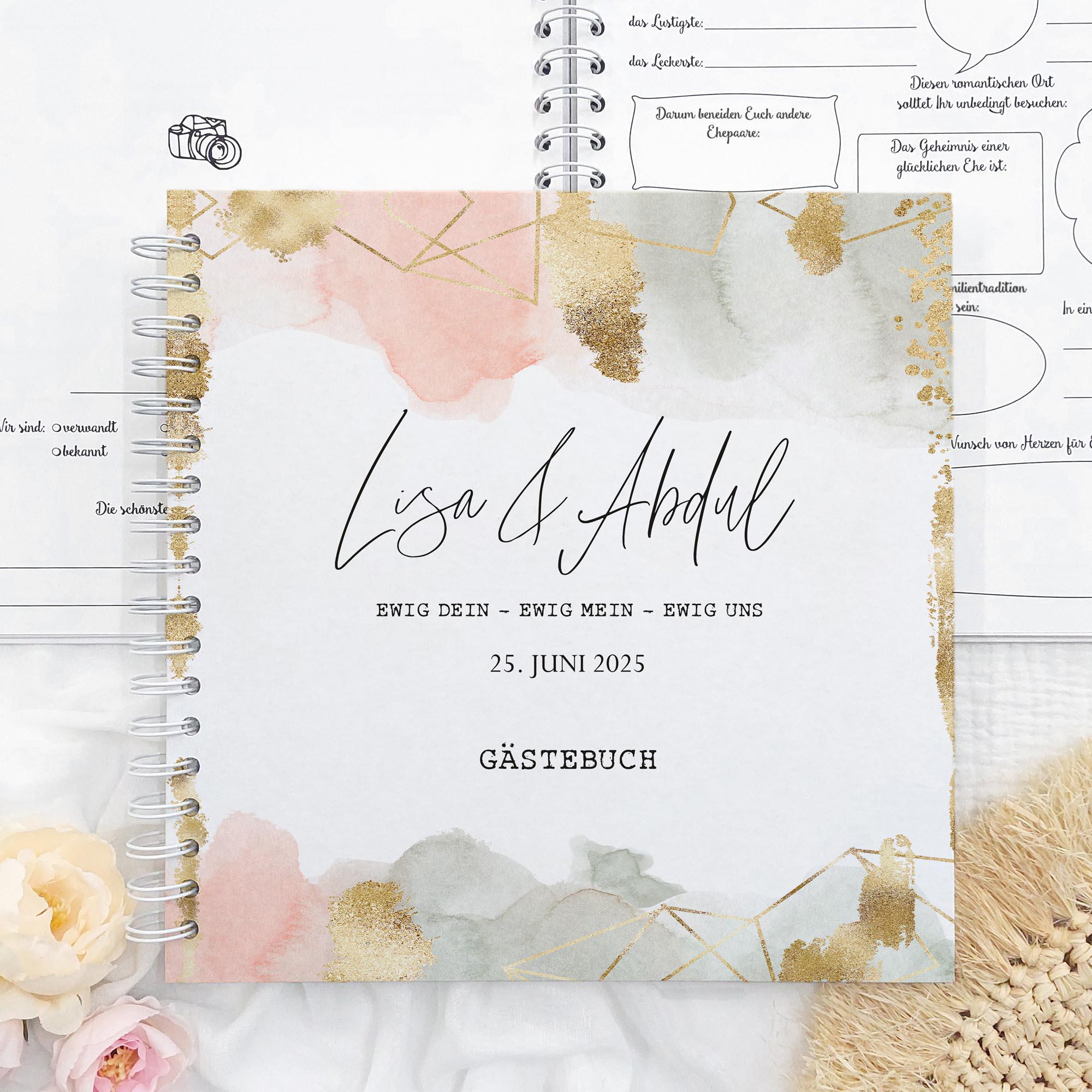 Wedding guest book with questions to fill out | personalized with names and dates | individual wedding album with spiral binding
