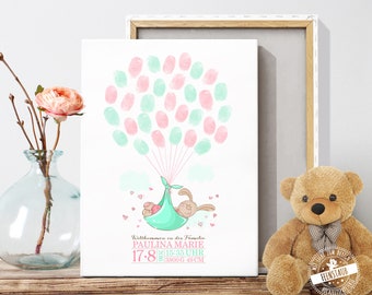 Cadeau voor een doop of geboorte, vingerafdrukfoto, doopboom voor vingerafdrukken, doopfoto als gastenboek voor een doop, cadeau voor de peetouders, babykonijntje