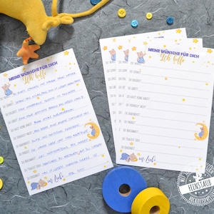 Geschenk zur Geburt, Gästebuch Karten für gute Wünsche an das Baby, Ich hoffe du wirst, Zukunftswünsche, Babyparty Spiel, Gästebuchidee Bär