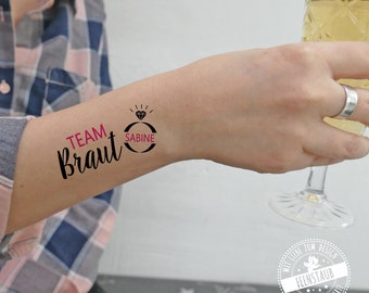 Gepersonaliseerde tattoo voor vrijgezellenfeest | Naam van de bruid en kleur naar keuze | Tijdelijke tattoos voor het team van de bruid
