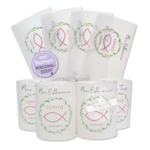 Copri lanterna in carta trasparente, decorazione tavola comunione, personalizzabile, set copricandela da 4 per lanterna tealight, pesce prima comunione