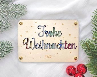 Portafortuna di Natale | Regalo di denaro in legno personalizzato con nome