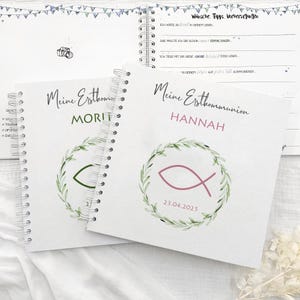 Gästebuch Kommunion | Firmung, Konfirmation | vorgedruckten Fragen zum Ausfüllen | Erinnerungsbuch personalisierbar | Erstkommunion Fisch