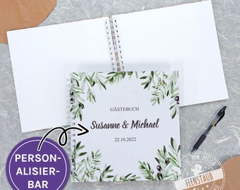 Guest book wedding personalized, blank, album for gluing guest book cards and photos, wedding guest book hardcover olive branches