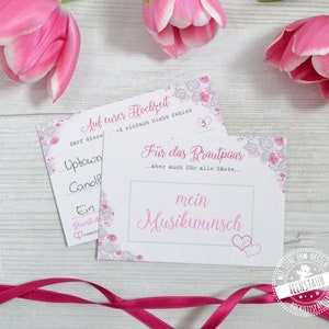 Musikwunschkarten für die Hochzeit, Dj-Karten für Musikwünsche, Musikwunsch Hochzeitsgäste zum Ausfüllen, Karten für den Liedwunsch, Flower
