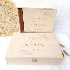 Houten kistje verjaardag gegraveerd | gepersonaliseerde houten doos met deksel | Verjaardagscadeaudoos met gravure | Verjaardagsdoos van hout, ranken