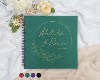 Libro de firmas de boda personalizado en lino | Álbum de boda para pegar fotos | Flores